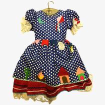 vestido caipira poa azul com vermelho - 1 a 4 anos