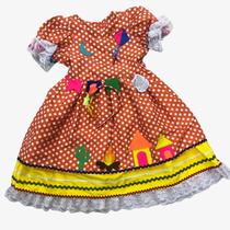vestido caipira poa coral com amarelo - 1 a 4 anos