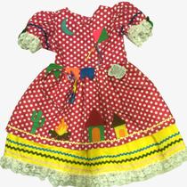 vestido caipira poa rosa com amarelo - 1 a 4 anos