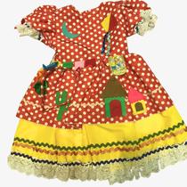 Vestido caipira poa vermelho com amarelo - 1 a 4 anos