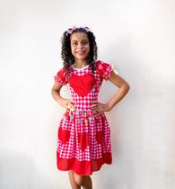 Vestido Caipira Rosa 3 Corações Festa Junina Adulto Infantil