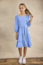 Vestido Camila em viscose e manga longa Azul