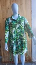 Vestido Camisa Branco com Verde Tamanho 50 Vestido Camisa Branco com Verde Tamanho 50