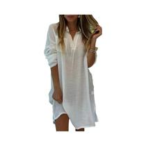 Vestido Camisa De Linho Oversized Para Mulheres, Cor Sólida, Casual, Maxi, Manga Curta, Vestido De