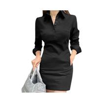 Vestido Camisa De Manga Longa Feminino VONDA Elegante Em Cor Sólida Casual Solto Com Botões E Bolsos Vestido Camisa De Manga Longa Feminino VONDA Elegante Em Cor Sólida Casual Solto Com Botões E Bolsos