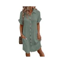 Vestido Camisa De Verão Feminino Com Manga Curta, Elegante, Solto, Casual, Para Escritório E Festas