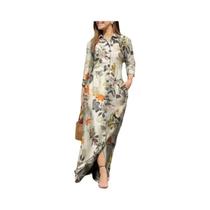 Vestido Camisa Feminino Com Estampa Floral, Manga Longa, Botões, Gola Lapela, Casual, Para Férias,