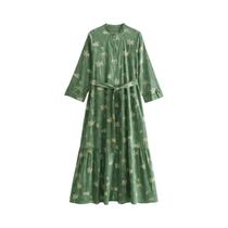 Vestido Camisa Feminino De Manga Longa Estampado Com Cinto Estilo Francês Chic Para Noite