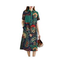Vestido Camisa Feminino De Verão Com Estampa Floral Boho Vintage, Manga Curta, Gola Lapela, Casual Vestido Camisa Feminino De Verão Com Estampa Floral Boho Vintage, Manga Curta, Gola Lapela, Casual