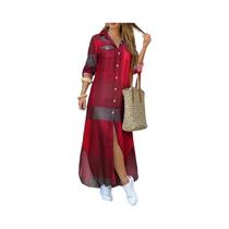 Vestido Camisa Maxi Xadrez Vintage Feminino Manga Comprida Casual Outono 2023 ZANZEA