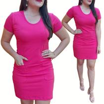 Vestido Camiseta Blusão Feminino Curto Bolsos Algodão