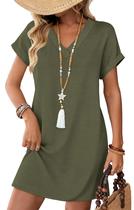 Vestido Camiseta Casual Verde de Verão WIHOLL com Bolsos M
