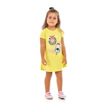 Vestido Camiseta Curto Infantil Menina Algodão Ursa Amarelo