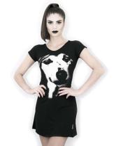 Vestido Camiseta Curto Preta - Estampa Cão ANIMI Vestido Camiseta Curto Preta - Estampa Cão ANIMI
