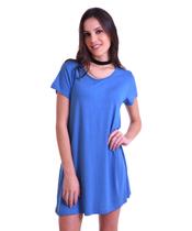 Vestido Camisetão T-shirt Curto Soltinho Azul Liso