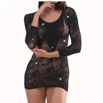 Vestido Camisola Sobreposição Arrastão Bodystocking