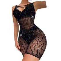 Vestido Camisola Sobreposição Arrastão Bodystocking