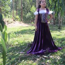 Vestido Camponesa medieval roxo marinho com blusinha ciganinha Vestido Camponesa medieval roxo marinho com blusinha ciganinha