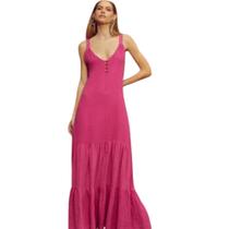 Vestido Canal Botoes Decote Rosa Vestido Canal Botoes Decote Rosa