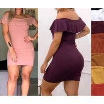vestido canelado babados ombro-tamanho unico
