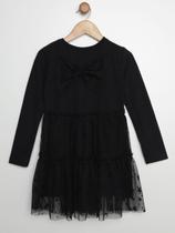 Vestido Canelado Com Tule Infantil Para Menina - PRETO