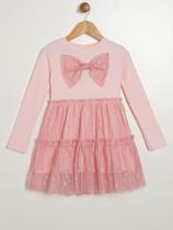 Vestido Canelado Com Tule Infantil Para Menina - ROSA