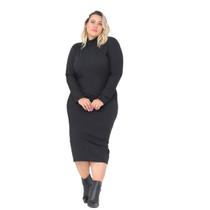 Vestido Canelado Feminino Plus Size Manga Longa