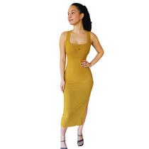 Vestido Canelado Fenda Colcci