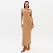 Vestido Canelado Lança Perfume Manga Ou26 Bege Feminino