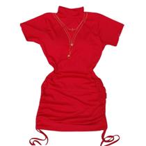 Vestido Canelado Manga Curta Fenda Regulado Nas Laterais Vestido Canelado Manga Curta Fenda Regulado Nas Laterais