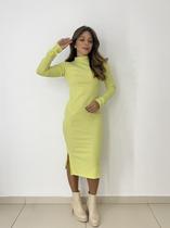 Vestido Canelado Manga Longa Midi Verde