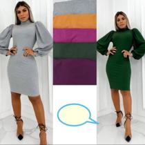 Vestido canelado manga longa