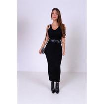 Vestido Canelado Mid Feminino Luxuoso Atemporal Tendência 2026 Sem Manga