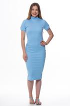 Vestido Canelado Midi Manga Gola Alta Zipituka 971 Azul Vestido Canelado Midi Manga Gola Alta Zipituka 971 Azul