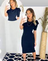 Vestido canelado Midi Preto