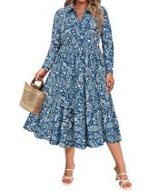 Vestido CARCOS Plus Size Blue Floral 4X para mulheres curvilíneas Vestido CARCOS Plus Size Blue Floral 4X para mulheres curvilíneas