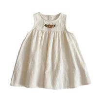 Vestido Casual Bege E Verde Para Meninas, Decote Redondo, Bordado De Flores, Sem Mangas, Estilo Vestido Casual Bege E Verde Para Meninas, Decote Redondo, Bordado De Flores, Sem Mangas, Estilo