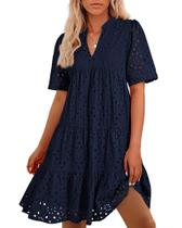Vestido casual BTFBM feminino, boho, verão, decote em V, manga curta Vestido casual BTFBM feminino, boho, verão, decote em V, manga curta