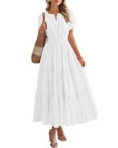 Vestido casual BTFBM feminino, verão 2025, decote em V, branco, grande