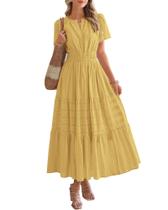 Vestido casual BTFBM feminino, verão 2025, decote em V, cintura elástica