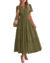 Vestido casual BTFBM feminino, verão 2025, decote em V, verde militar