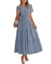 Vestido casual BTFBM, verão 2025, decote em V, manga curta, feminino Vestido casual BTFBM, verão 2025, decote em V, manga curta, feminino
