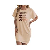 Vestido Casual Com Estampa De Slogan Para Mulheres plus Size, Manga Batwing, Decote Redondo,