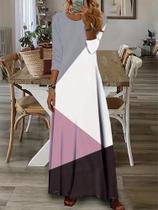 Vestido Casual De Manga Longa Com Bloco De Cores Para Mulheres, Decote Redondo, Outono 2024,