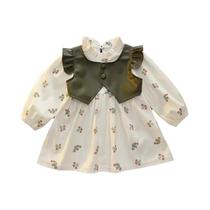 Vestido Casual De Manga Longa Para Meninas Com Estampa De Flores Estilo Coreano Primavera Outono Vestido Casual De Manga Longa Para Meninas Com Estampa De Flores Estilo Coreano Primavera Outono