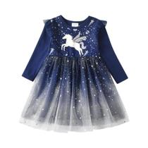 Vestido Casual De Tule Com Estampa De Galáxia Estrelada E Mangas Com Babados Para Meninas