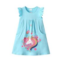 Vestido Casual De Verão Para Meninas Com Bolsos, Estampa De Borboleta, Unicórnio E Coração, Sem