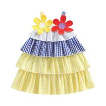 Vestido Casual De Verão Para Meninas, Estampa Xadrez, Alça Com Flor 3D, Vestido De Princesa Em Vestido Casual De Verão Para Meninas, Estampa Xadrez, Alça Com Flor 3D, Vestido De Princesa Em