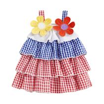 Vestido Casual De Verão Para Meninas, Estampa Xadrez, Alça Com Flor 3D, Vestido De Princesa Em