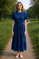 Vestido Casual dia á dia Longo babado Viscose